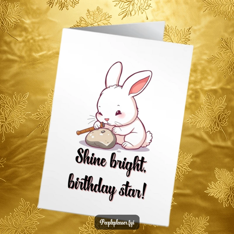 Funny Free Printable Birthday Card: Focused rabbit meticulously polishing a found object until it gleams for your birthday.