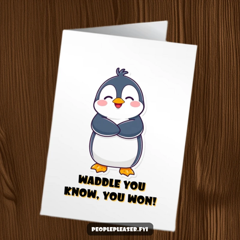 Funny Free Printable Congrats Card: A happy penguin offers a warm, enthusiastic hug, celebrating a job well done.