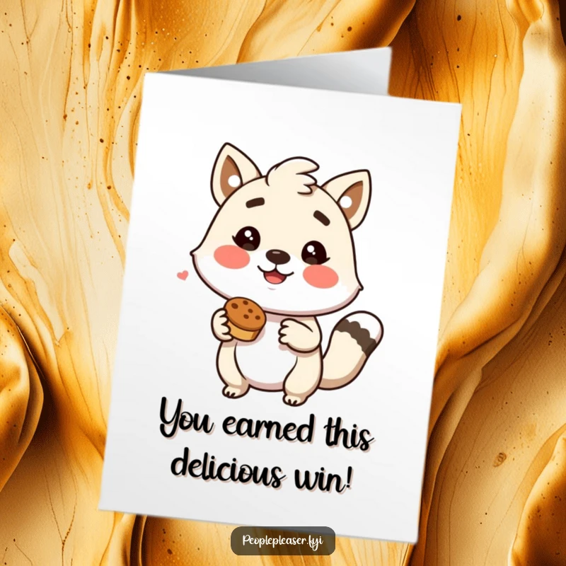 Funny Free Printable Congratulations Card with a smiling animal character holding snacks, perfect for a downloadable DIY gift.