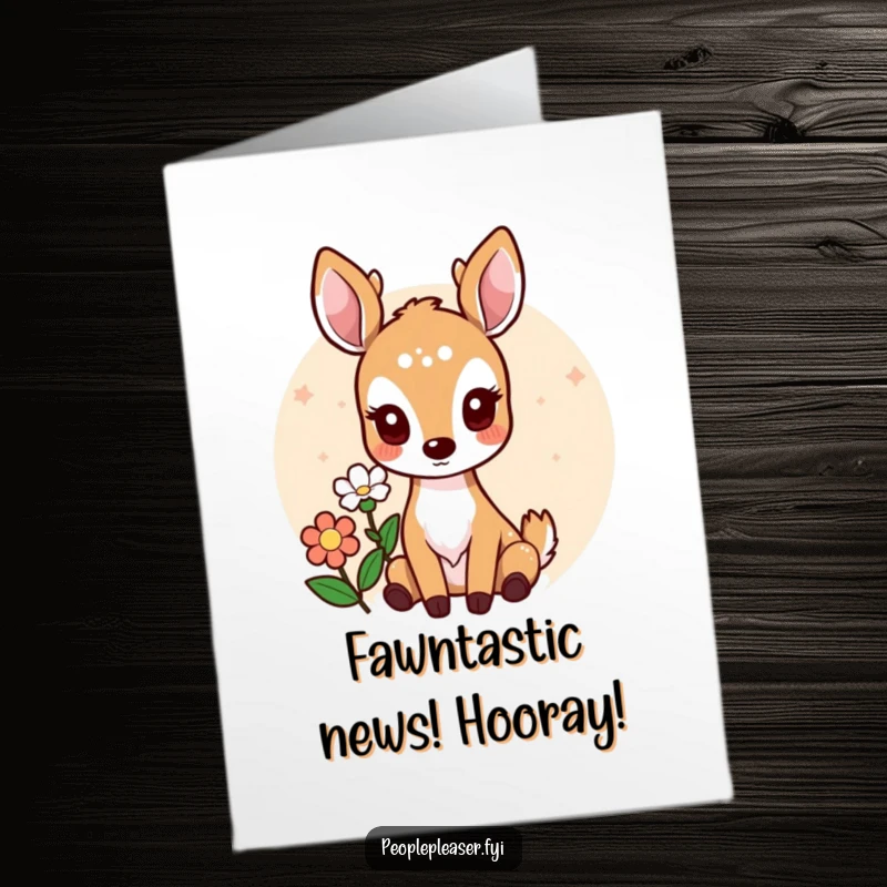 Funny Free Printable Congratulations Card: A sweet deer gracefully offers a beautiful flower, conveying heartfelt wishes with a humorous touch.