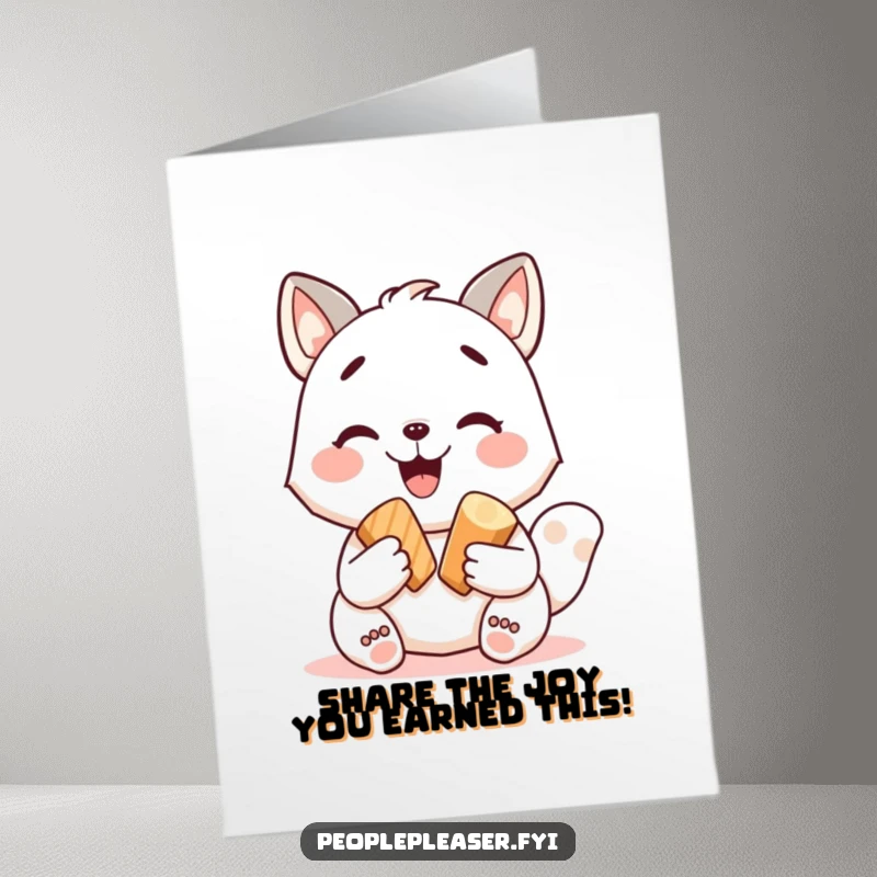 Funny Free Printable Congrats Card: Cheerful animal generously sharing a treat, perfect for celebrating success with humor.