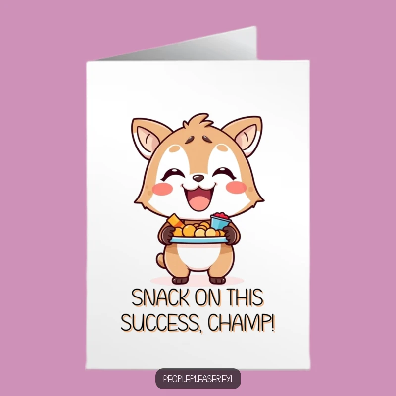 Free Printable Congrats Card: Happy Animal with Snacks - Downloadable Celebration