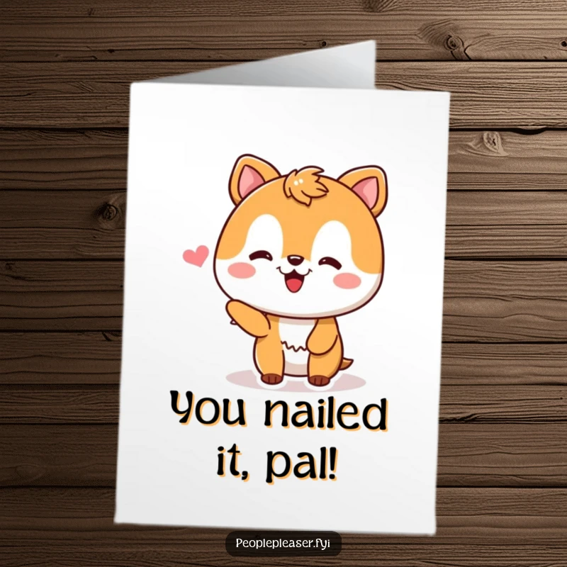 Funny Free Printable Congratulations Card: Pleased animal character beaming, enjoying a compliment, celebrating their wonderful success with a happy download.