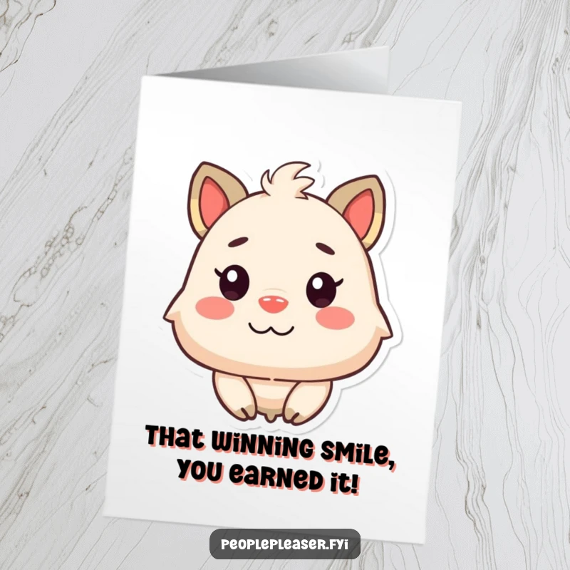 Funny Free Printable Congratulations Card showing a pleased animal admiring a joyful happy face, celebrating achievements with glee.