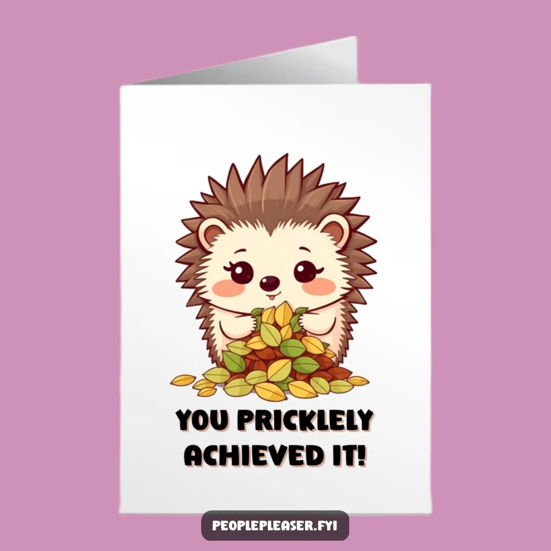Free Printable Congrats Card: Hedgehog Leaves - Hilarious Downloadable Gift for Tidy Triumphs!