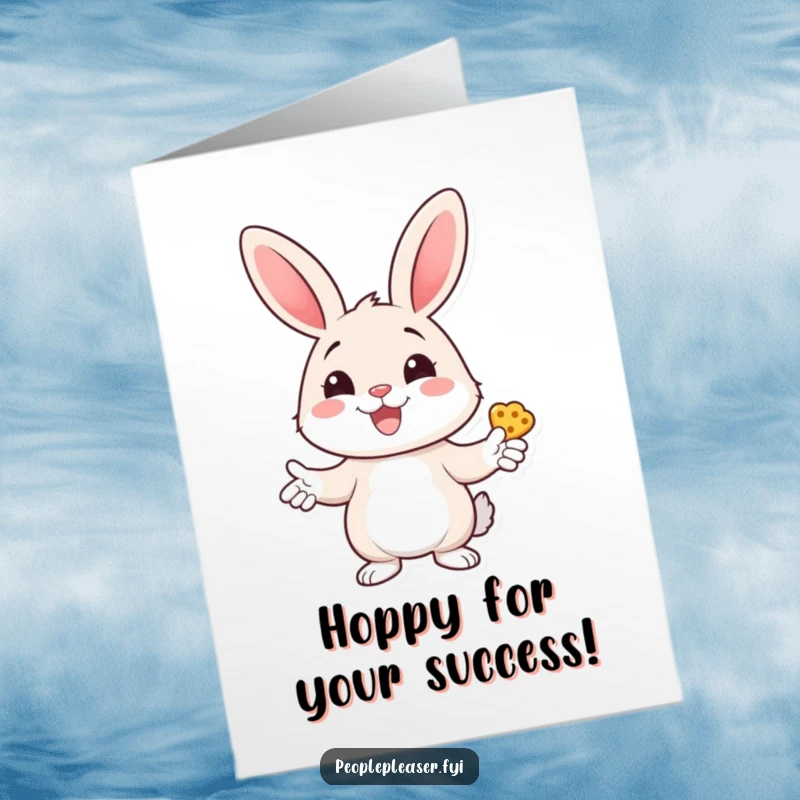 Funny Free Printable Congrats Card: A smiling bunny hands out yummy treats, celebrating a wonderful success.