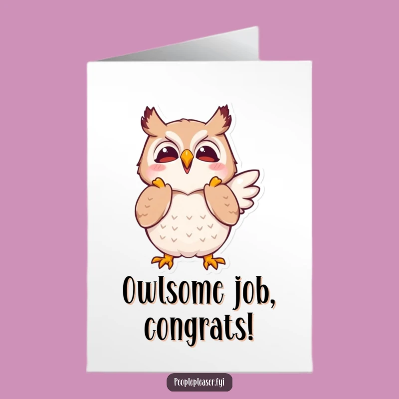 Free Printable Owl Congrats Card: Clapping Wings Success Downloadable Gift
