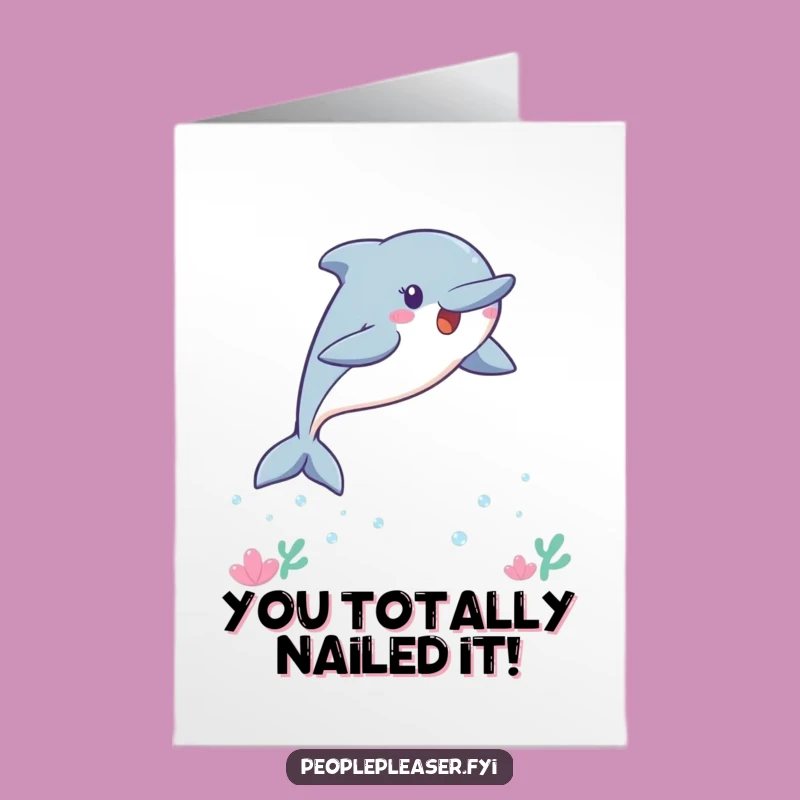 Free Printable Congrats Card: Admire Kawaii Dolphin's Playful Leap for Success!