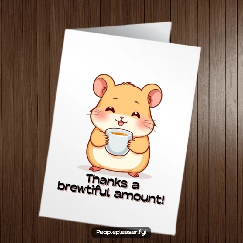 Funny Free Printable Thank You Card with a cute hamster character serving a tiny teacup, perfect for expressing gratitude with humor.