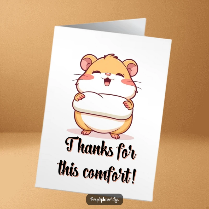 Funny Free Printable Hamster Thank You Card: Giggling hamster proudly showing off neatly rolled bedding, a cute thank you design.