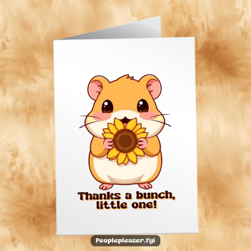 Cute Free Printable Thank You Card: A content hamster offers a sunflower seed, expressing thanks with a small gesture. Instant download.