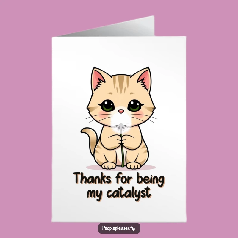 Free Printable Thank You Card: Amusing Cat Dandelion Greeting, DIY Downloadable Gift