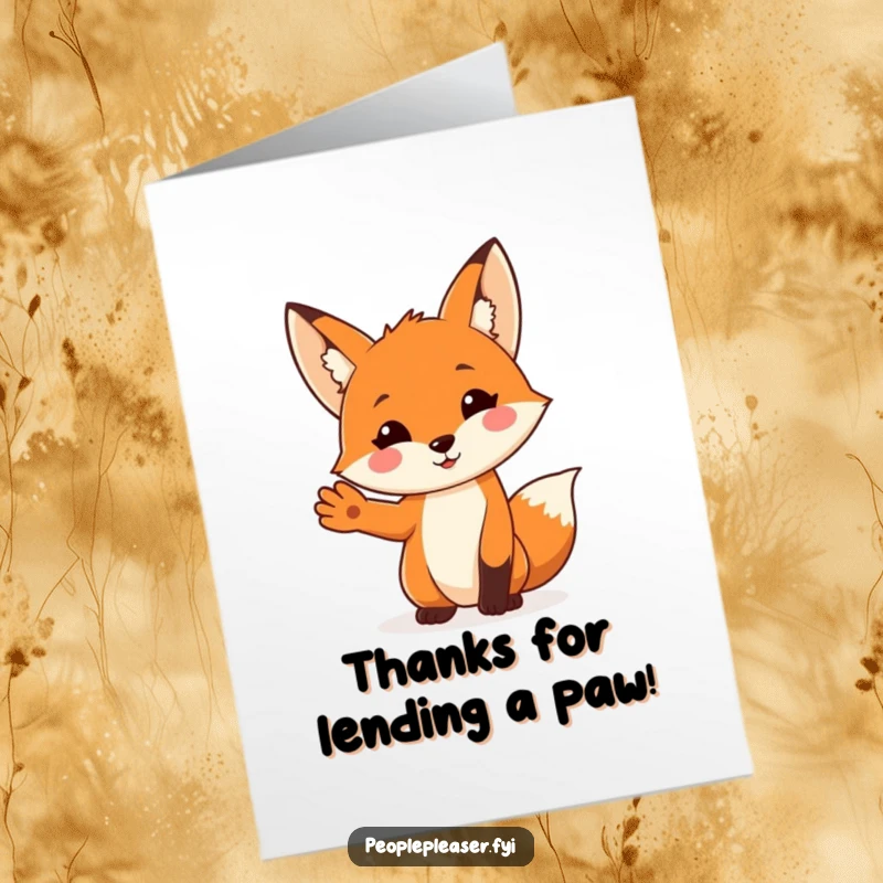 Funny Free Printable Thank You Card: A cheerful fox offers its paw in a gesture of helpfulness and thanks.