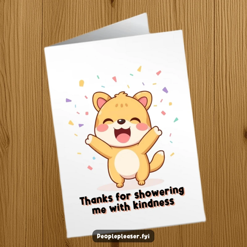 Funny Free Printable Thank You Card: A joyful animal character throws a shower of confetti, expressing immense gratitude.