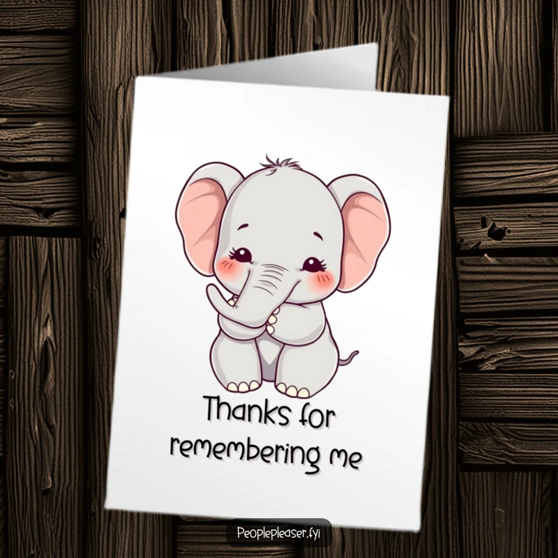 Funny Free Printable Thank You Card: Kawaii elephant offering a soft, humorous hug with its trunk, conveying heartfelt thanks.