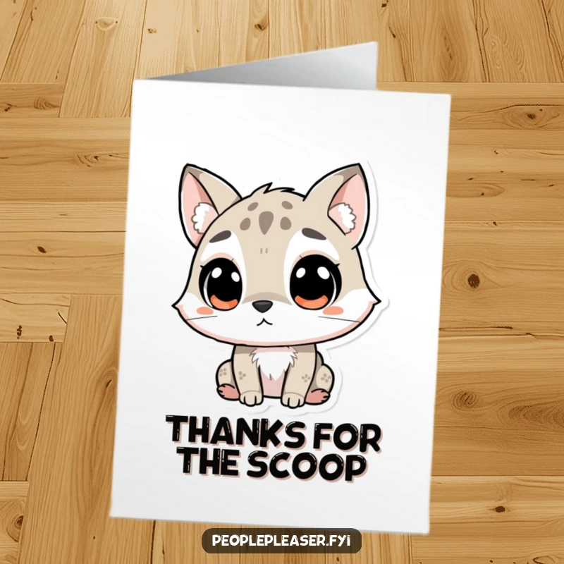 Funny Free Printable Thank You Card: Curious animal character listening intently, with wide eyes and ears perked, a focused downloadable note.