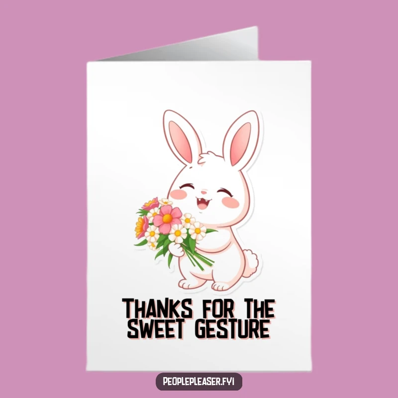 Free Printable Thank You Card: Bunny Flowers, Cheerful Downloadable Appreciation Card