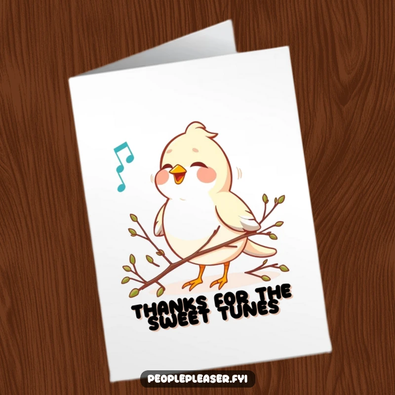Funny Free Printable Bird Thank You Card: A cheerful bird arranging twigs to a sweet melody, a delightful way to say thanks.
