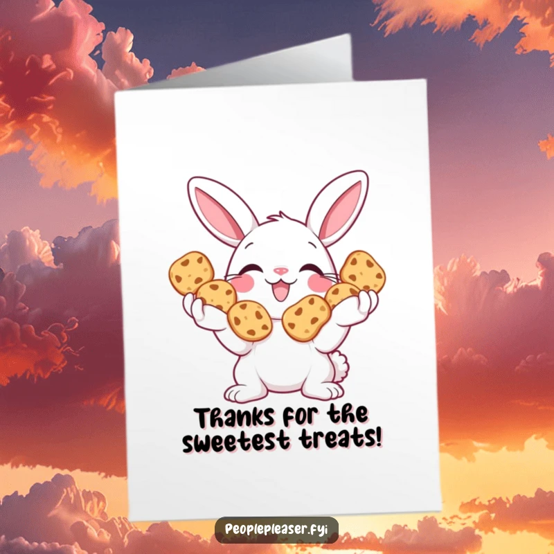 Funny Free Printable Thank You Card: A smiling bunny shares cookies, a delightful way to say thank you.