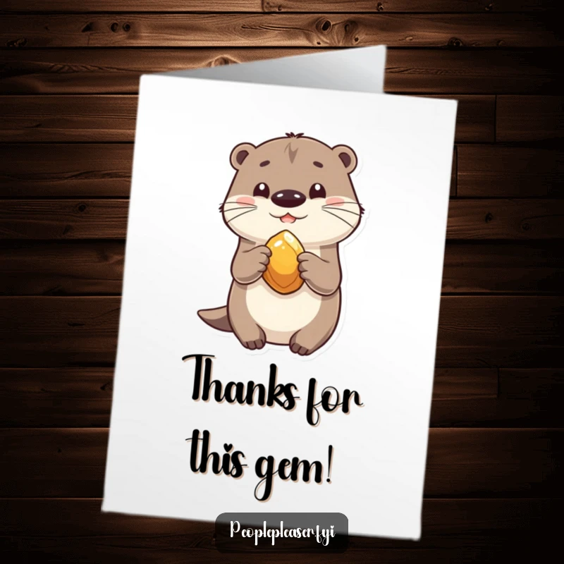 Funny Free Printable Thank You Card: a playful otter character shares a gleaming stone, expressing thanks.