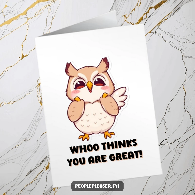Funny Free Printable Owl Thank You Card: Joyful owl clapping its wings in approval, expressing thanks.