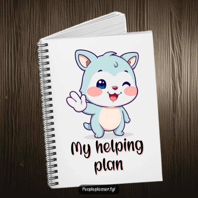 Funny smiling animal notebook, extending a paw to help with a friendly grin, ideal for jotting down supportive thoughts.