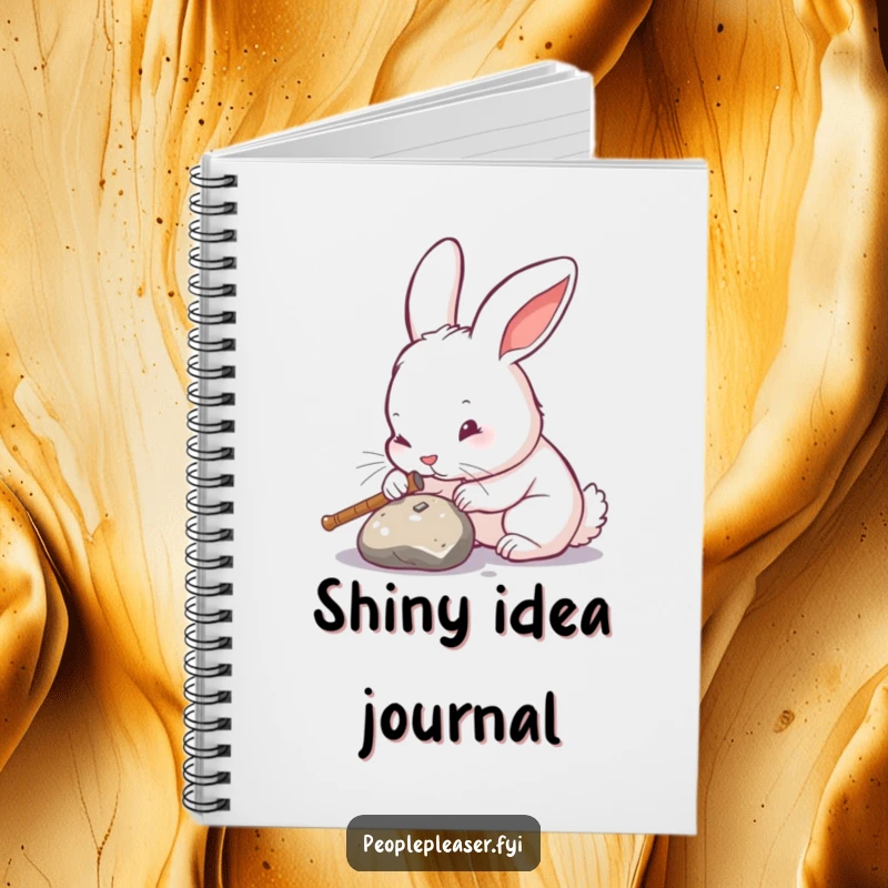 Funny rabbit notebook, showing a focused rabbit polishing an object to a shine, ideal for jotting down ideas with a love for detail.