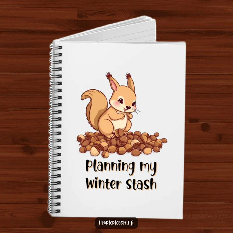 Funny Notebook: A helpful squirrel meticulously arranges scattered acorns, a humorous and inspiring cover for all your organized notes.