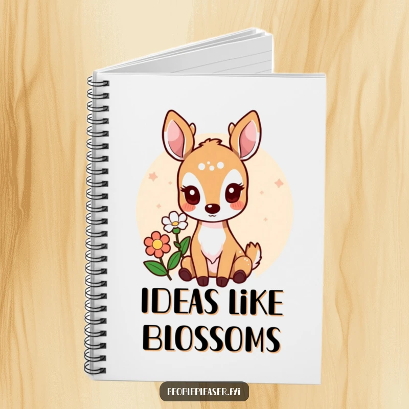 Funny notebook cover featuring a cute deer offering a flower, perfect for journaling or taking notes with a smile.