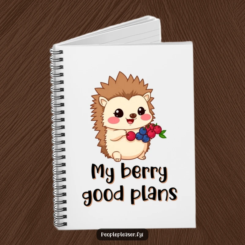 Funny Kawaii hedgehog notebook with a sharing character on the cover, perfect for jotting down kind thoughts and helpful ideas.