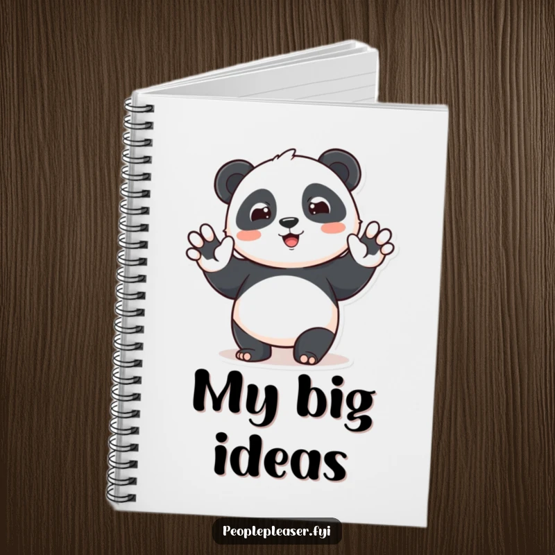 Funny panda notebook with a waving character offering a friendly greeting, perfect for writing, drawing, and capturing happy thoughts.