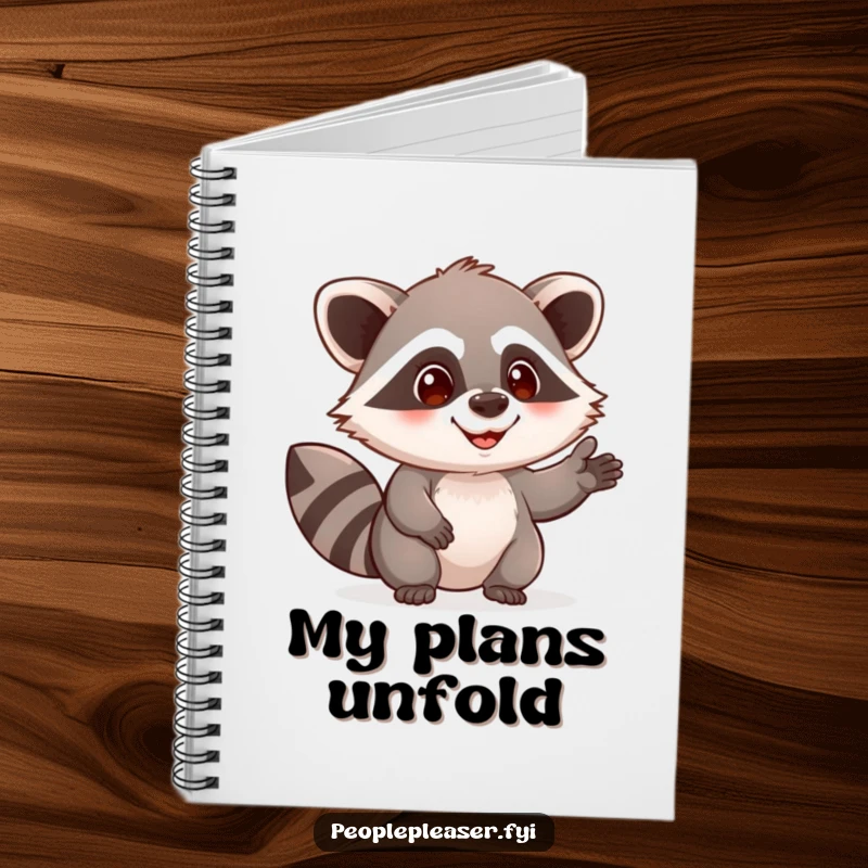 Funny raccoon notebook with a curious character offering a helping hand, perfect for writing, drawing, and planning with humor.