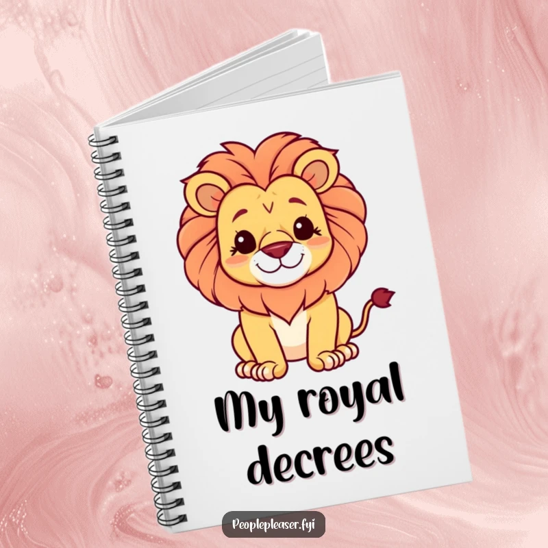 Funny notebook cover with a proud lion with a gentle smile, great for notes and noble ideas.