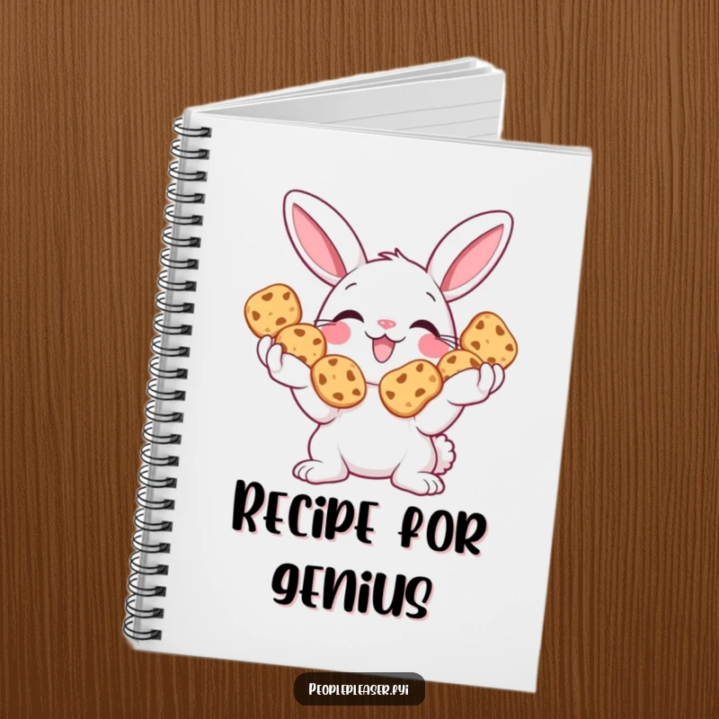Funny Bunny Notebook featuring a smiling bunny holding cookies, perfect for journaling and capturing sweet ideas.
