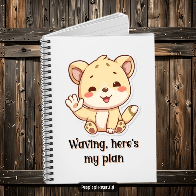 Funny notebook cover with a playful animal character offering a friendly wave, perfect for notes. A cute funny gift.