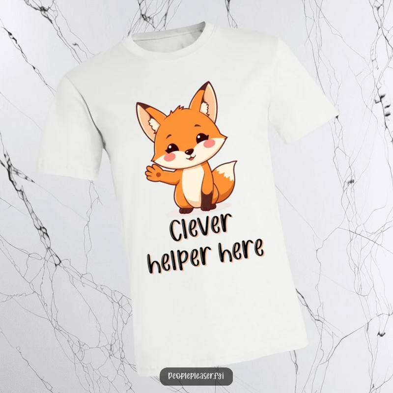 Funny Fox T-Shirt: A cheerful fox character extends its paw in a helpful manner, looking eager and friendly. Hilarious gift idea!