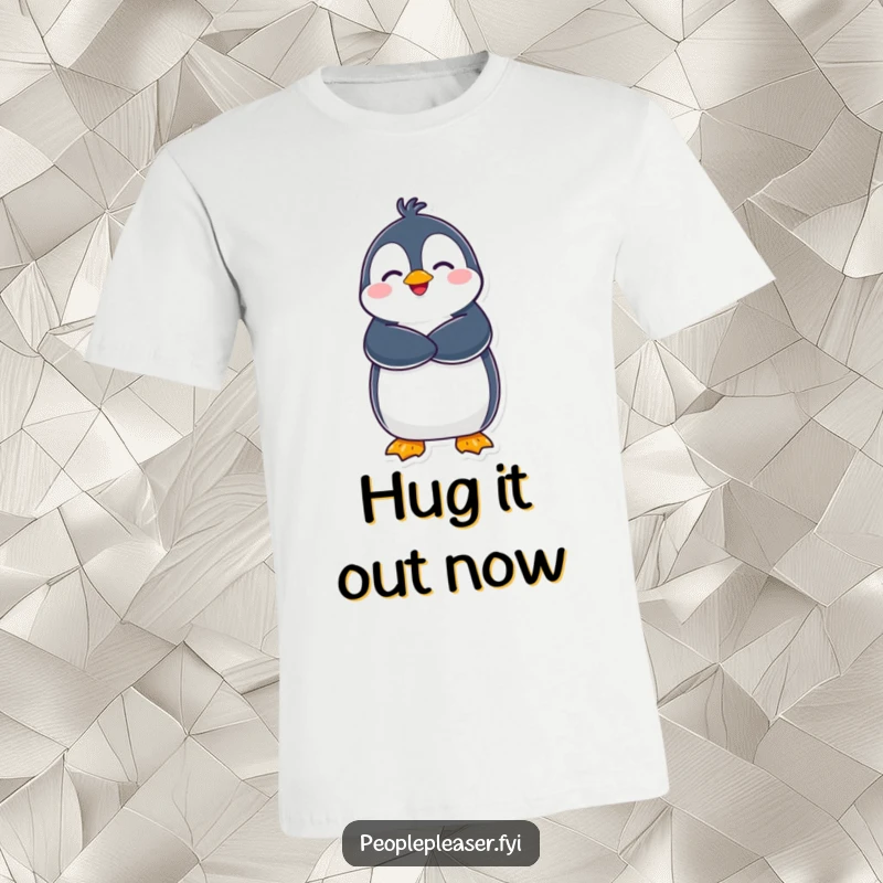 Funny Penguin T-Shirt: A delighted penguin character offers a big hug, showing pure joy and warmth. Hilarious gift idea!