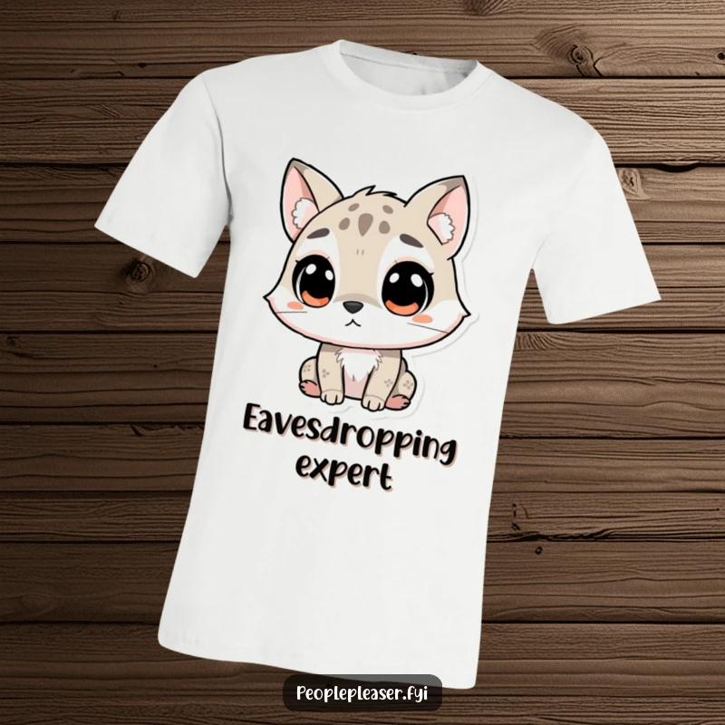 Funny T-Shirt of an animal character with wide eyes and ears perked, listening intently to secrets, embodying peak curiosity and focus.