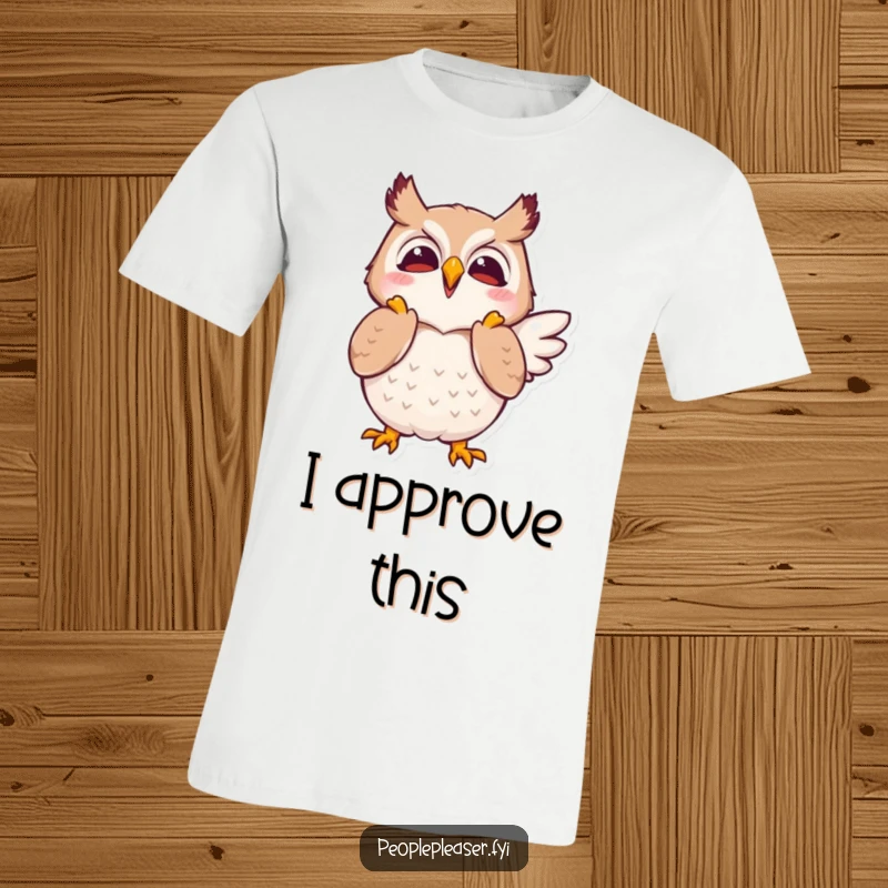 Funny T-shirt depicting a joyful owl character clapping its wings in approval, representing enthusiasm and positive reinforcement.