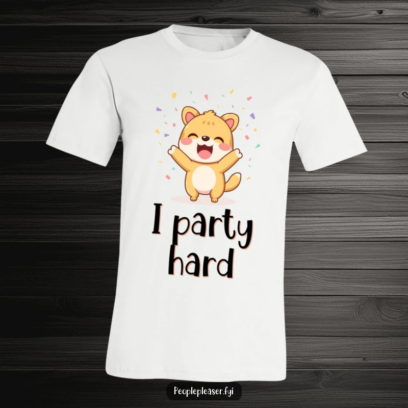 Funny T-Shirt: A happy animal character tossing handfuls of bright confetti, creating a festive atmosphere.