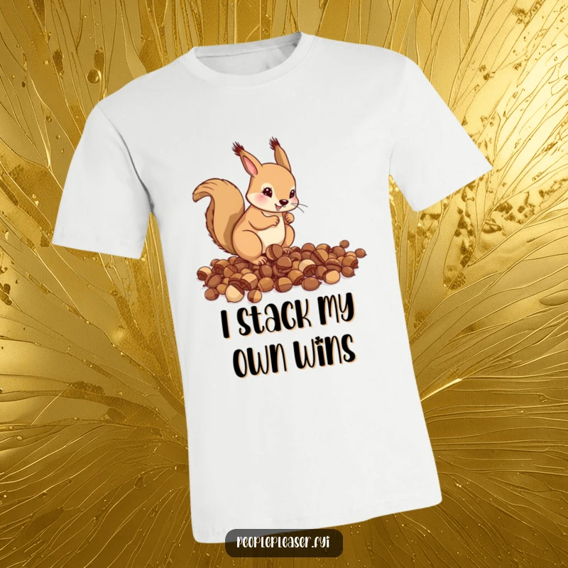 Funny T-Shirt: A helpful squirrel meticulously arranges a pile of scattered acorns, demonstrating a humorous dedication to tidiness.