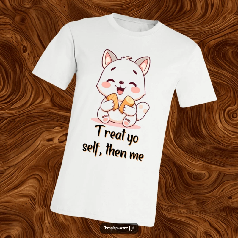 Funny t-shirt featuring a delighted animal character generously sharing a yummy treat, embodying kindness and happiness. A fantastic gift idea.