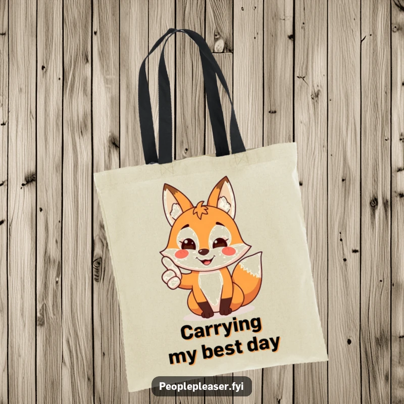 Funny Fox Tote Bag showcasing a smiling fox character giving a thumbs up, perfect for daily use and gifting.
