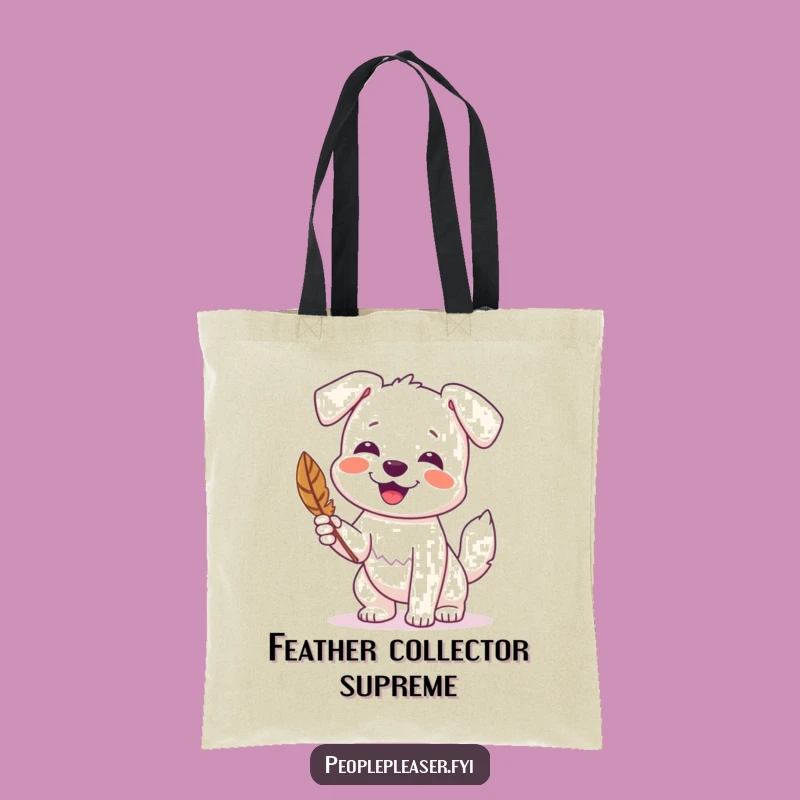 Funny Dog Feather Tote Bag: Cute dog carrying a feather, a funny gift for dog owners.