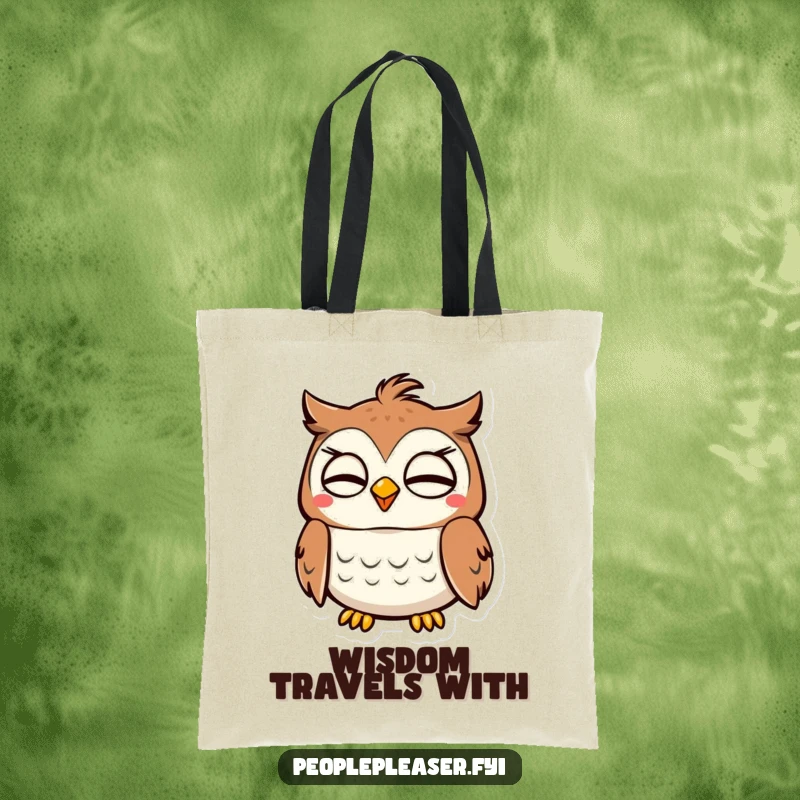 Funny Owl Tote Bag: A content owl character nods in approval, looking wise and serene. Ideal funny gift!