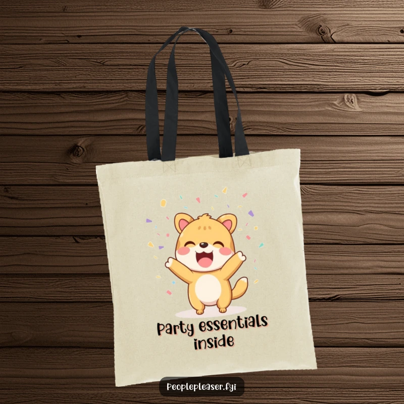 Funny Tote Bag: An animal mascot joyfully throwing confetti, symbolizing celebration and fun.