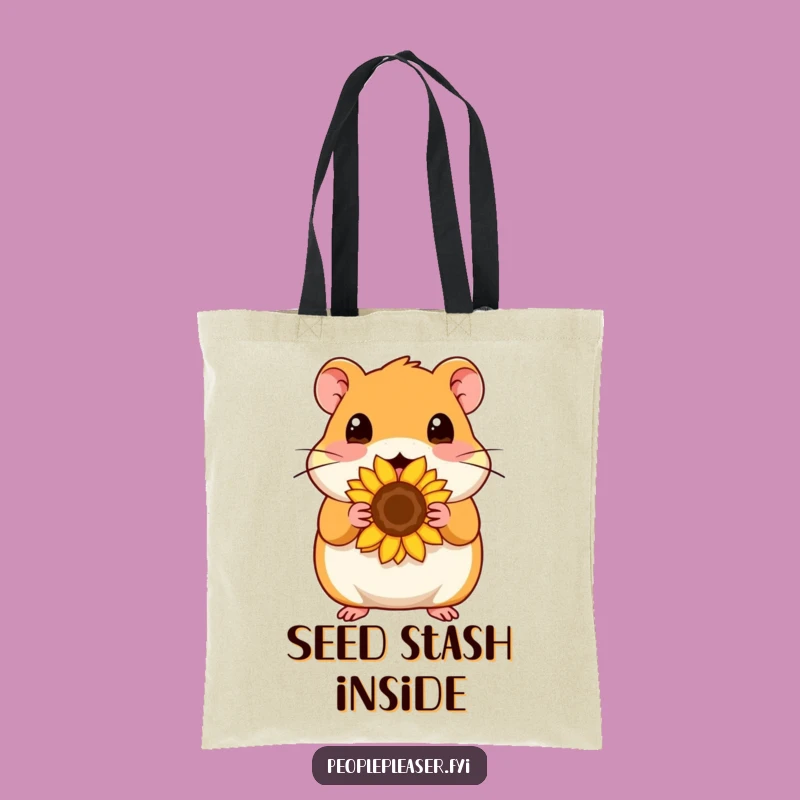 Funny Hamster Seed Tote Bag: Carry your essentials with a content hamster and its sunflower seed, a perfect funny gift.